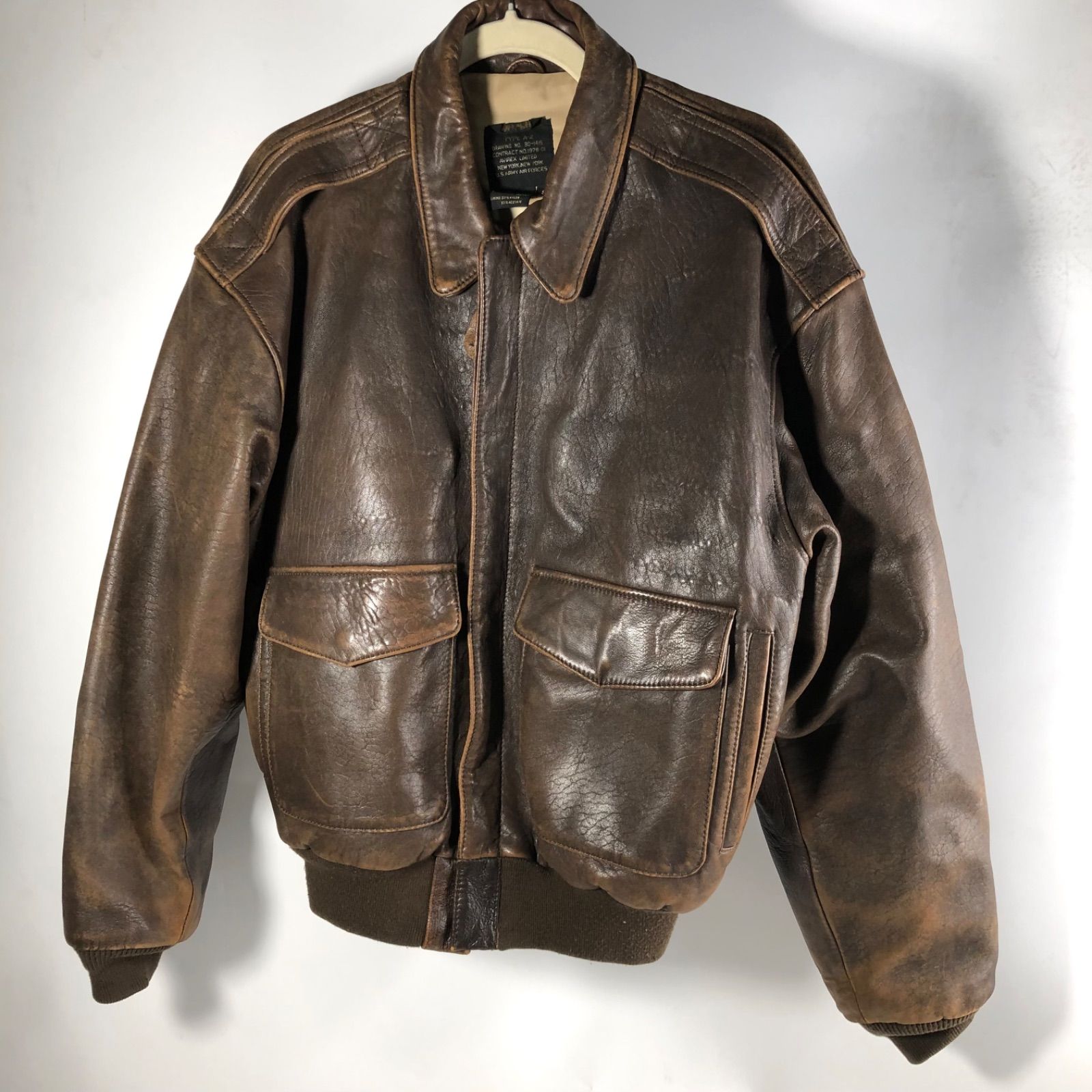 A0924-23-8 AVIREX TYPE A-2 フライトジャケット レザージャケット 本革 冬 ブラウン 着丈 60cm 身幅60cm 肩幅57cm