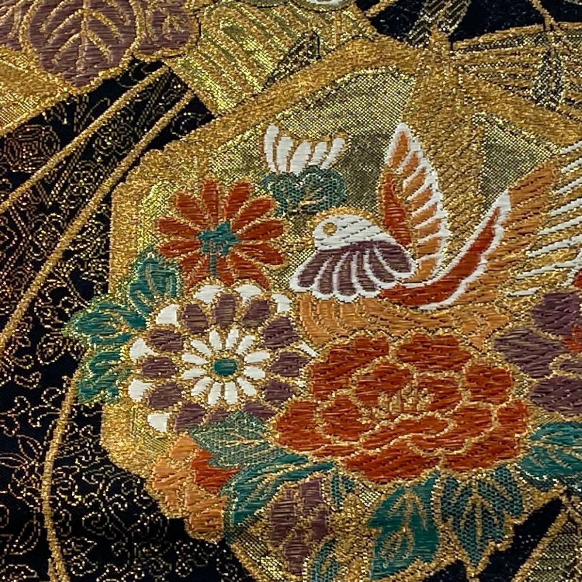 袋帯 美品 秀品 花唐草 雲文 黒 六通 正絹 【中古】 袋帯 美