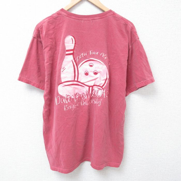 XL/古着 半袖 Tシャツ メンズ ボウリング コットン クルーネック ピンク 24apr11 中古