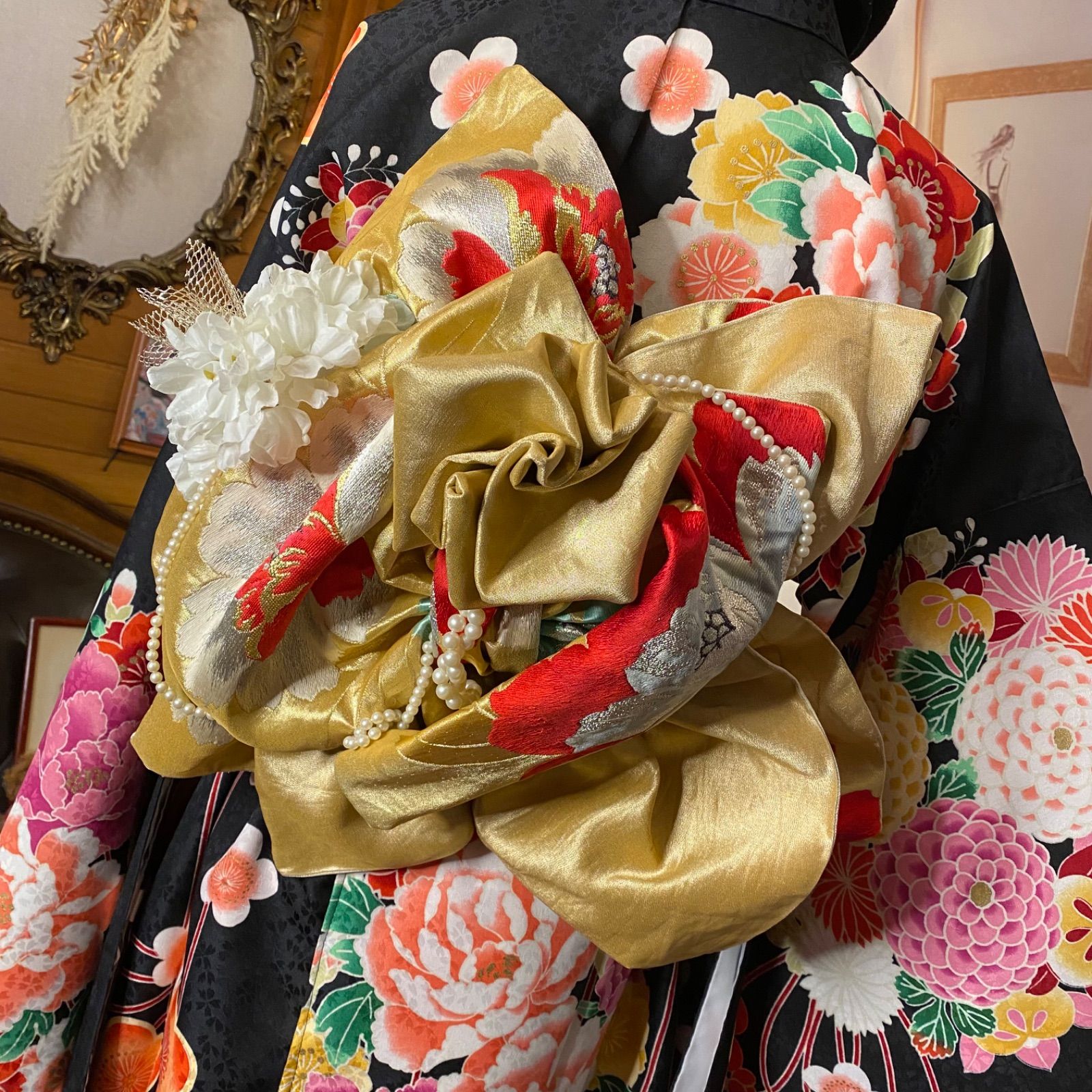 平和屋本店□極上 創業460年・千總 振袖 駒刺繍 吉祥花風景