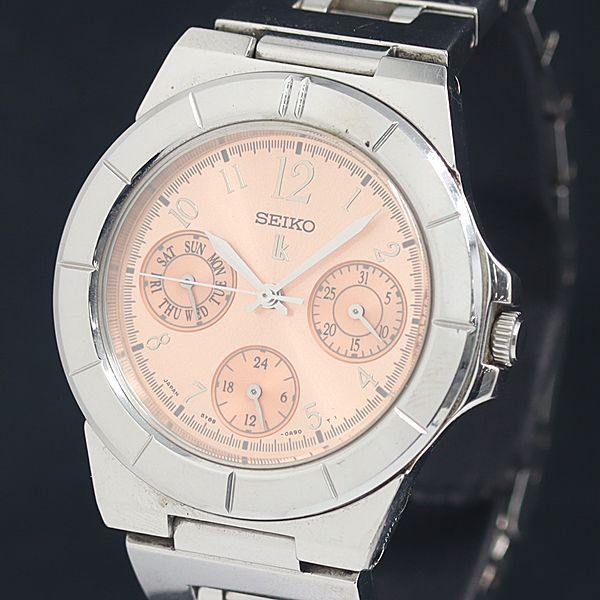 稼働 良品 セイコー QZ ルキア 5Y89-0B30 スモセコ ピンクゴールド文字盤 レディース腕時計 YUM 2000000 NSK