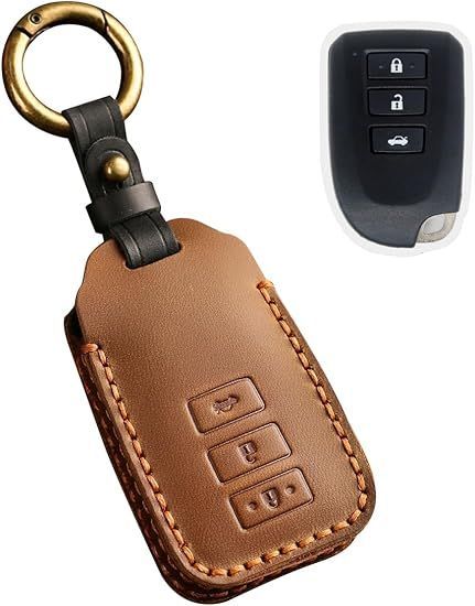 【在庫処分】Kinotaka トヨタ 車用 本革 スマートキー用カバー ２００系 ハイエース/レジアスエース/ポルテ/スペイドなどレザー製 スマートキーケース 専用設計 キーホルダー (ブラウン(3つボタン))