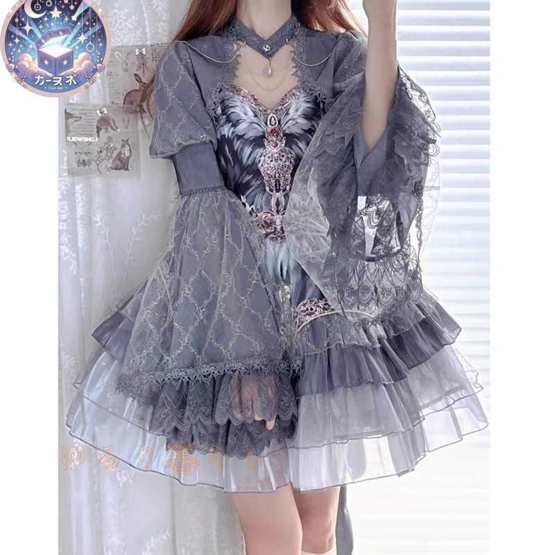 星箱Works 月影の待ち人 ロリータ 紺 和ロリ 星箱ワークス ロリータセット