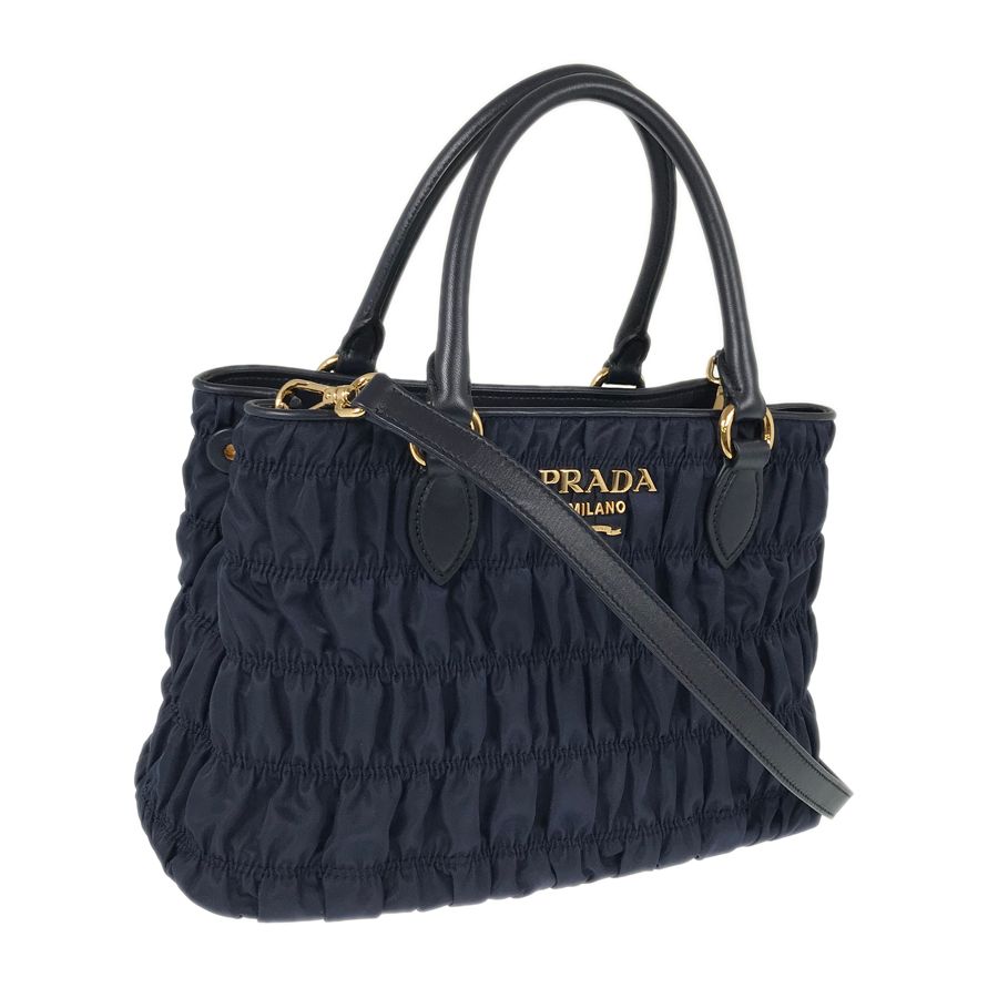 PRADA ネイビーレザー ショルダーバッグ ギャザー入り