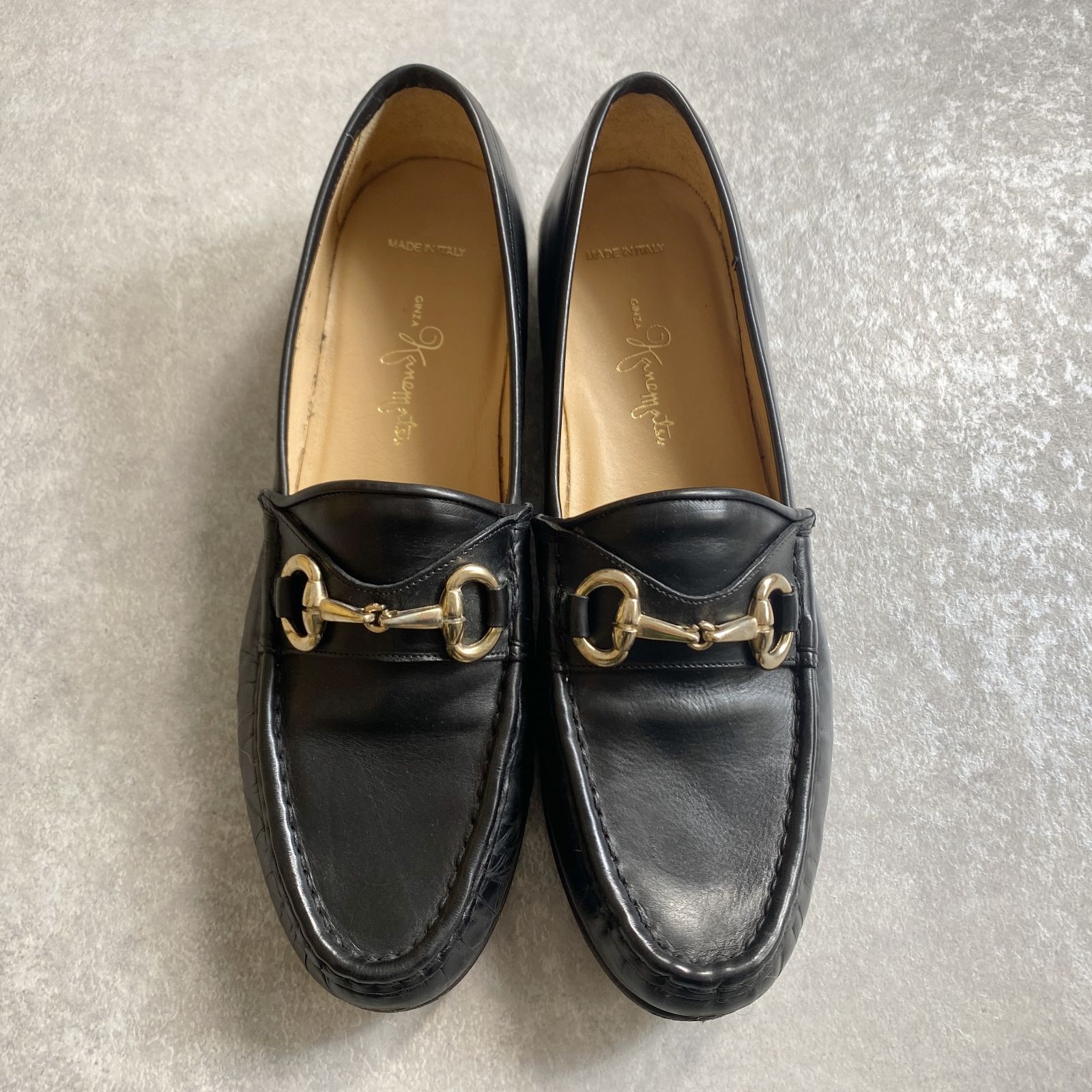 ☆イタリア製/GINZA Kanematsu/本革 レザー ビットローファー ローファー モカシン /ブラック/size 38 1/2/銀座かねまつ  - メルカリ