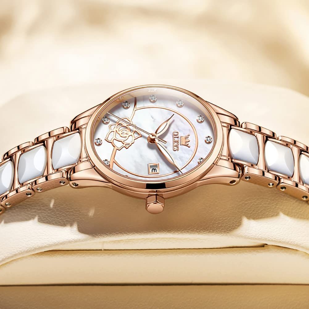 見やすい 日本ムーブメント かわいい 日付 レディース 夜光 防水 うで時計 バレンタイン プレゼント OLEVS 白