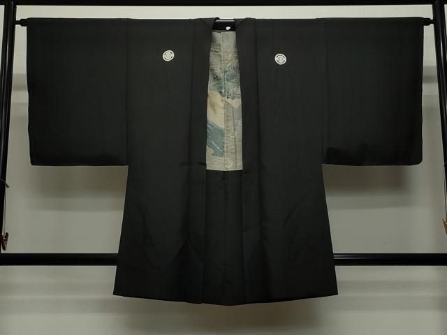 平和屋着物＃男性 長羽織 黒紋付き 正絹 CAAT5841id