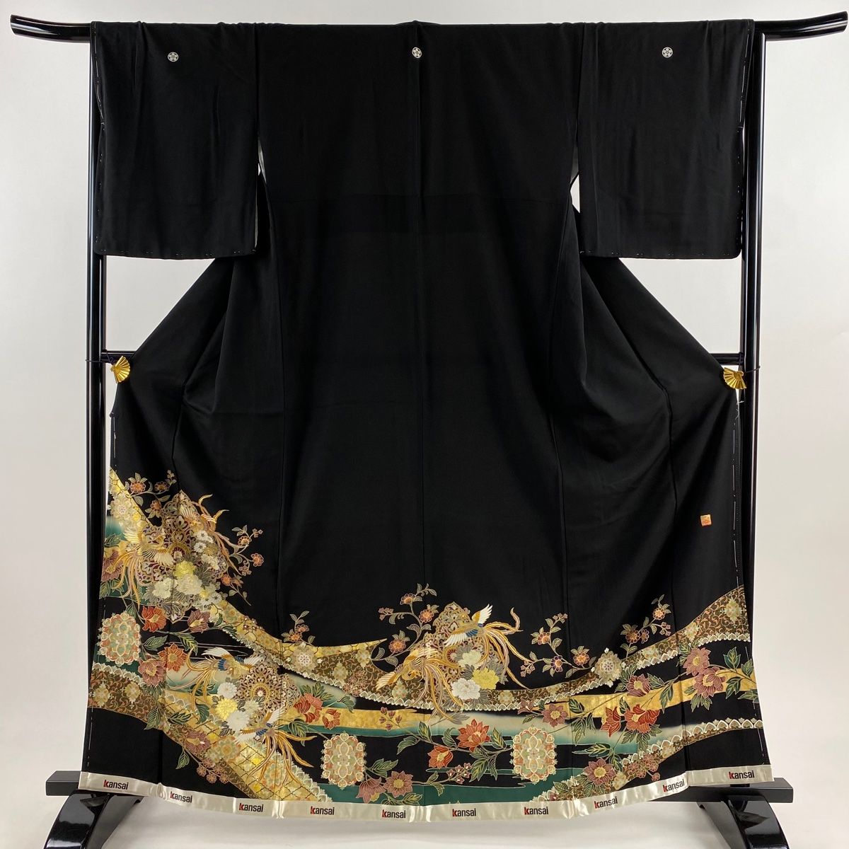 黒留袖 身丈163cm 裄丈66cm M 袷 山本寛斎 落款 鳳凰 華文 金糸 金銀彩 黒 正絹 秀品
