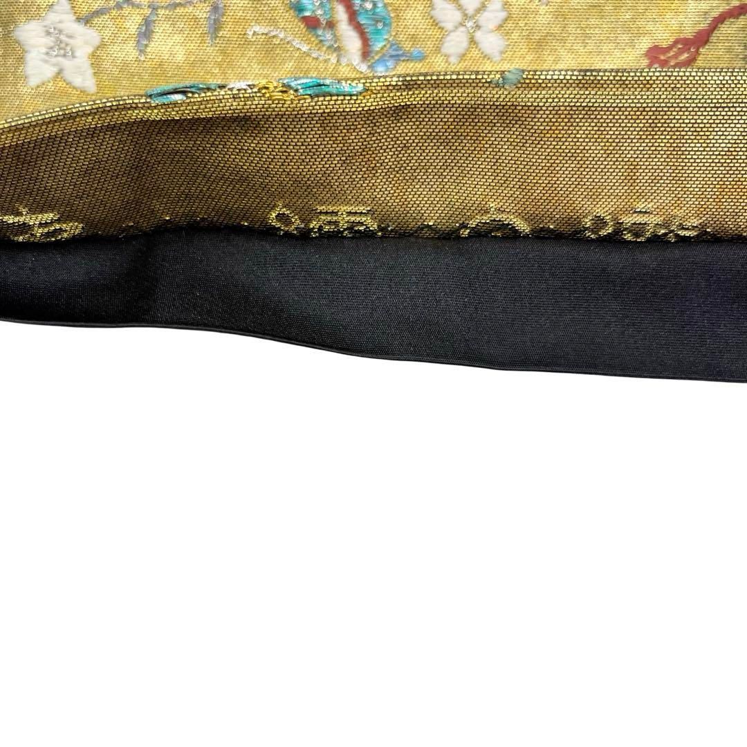 袋帯 西陣織 証紙付 花模様に鳳凰 楽器 金銀糸 金色 O-4238