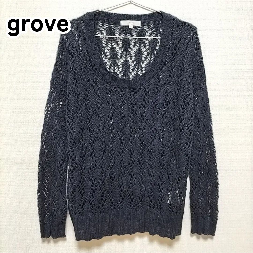 grove グローブ M ネイビー 長袖 シースルーニット ワールド - メルカリ