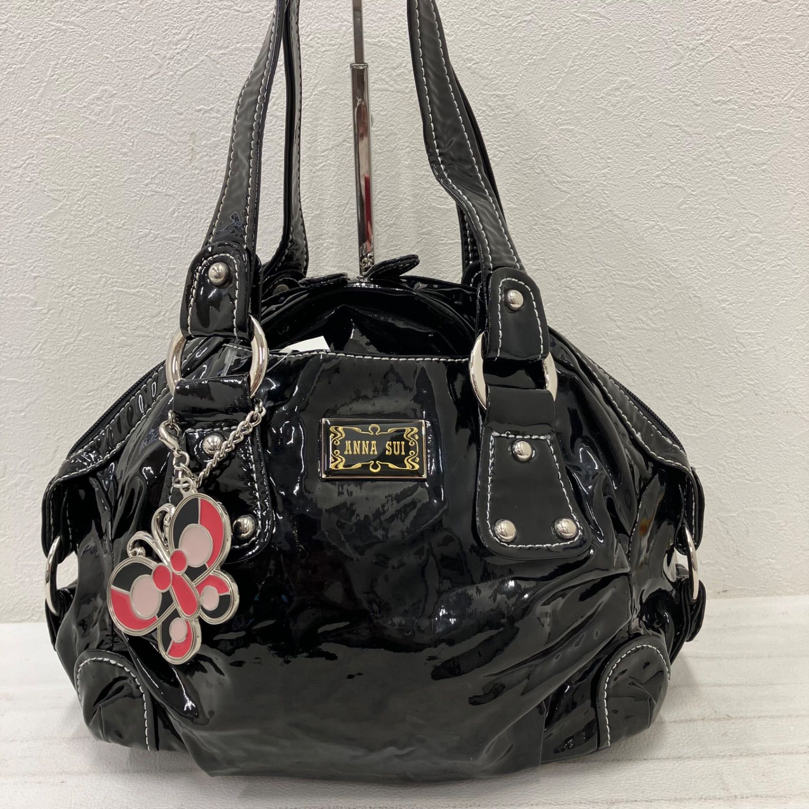 新品 アナスイ トートバッグ バタフライチャーム 蝶 刺繍 ポンポン 