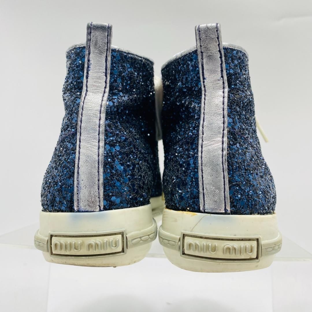 miumiuミュウミュウ メタルトゥグリッタースニーカー 39 ブラック ラメ