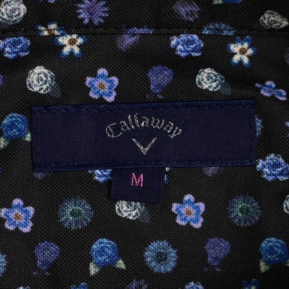 サイズ：M CALLAWAY キャロウェイ 半袖ポロシャツ 花柄 ブラック系