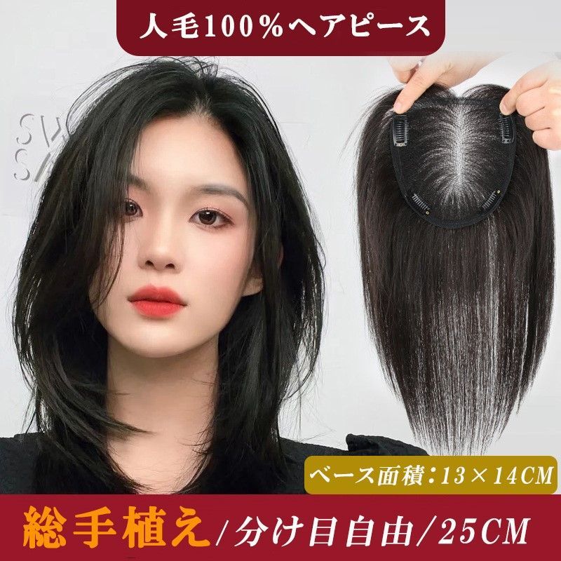 人毛100％ ヘアピース 総手植え 分け目自由 超軽量 蒸れにくい 装着簡単 100%人毛 総手植え 夏用ヘアピース 部分ウィッグ 超軽量 蒸れ