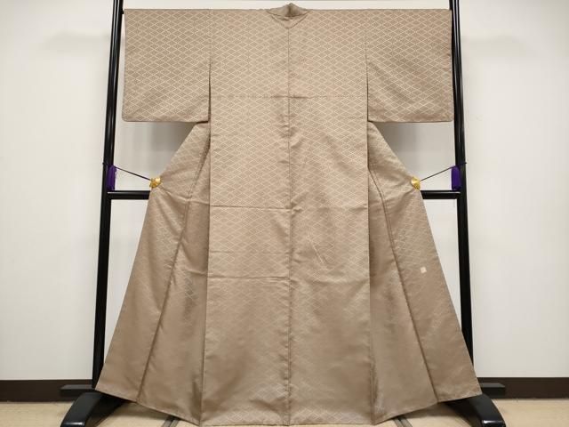 平和屋本店■極上　伝統工芸士　曽根武勇　お召　花菱文　柴染色地　逸品　CYAA2303s5 平和屋本店□極上 伝統工芸士 曽根武勇 お召 花菱文 柴染色地 逸品