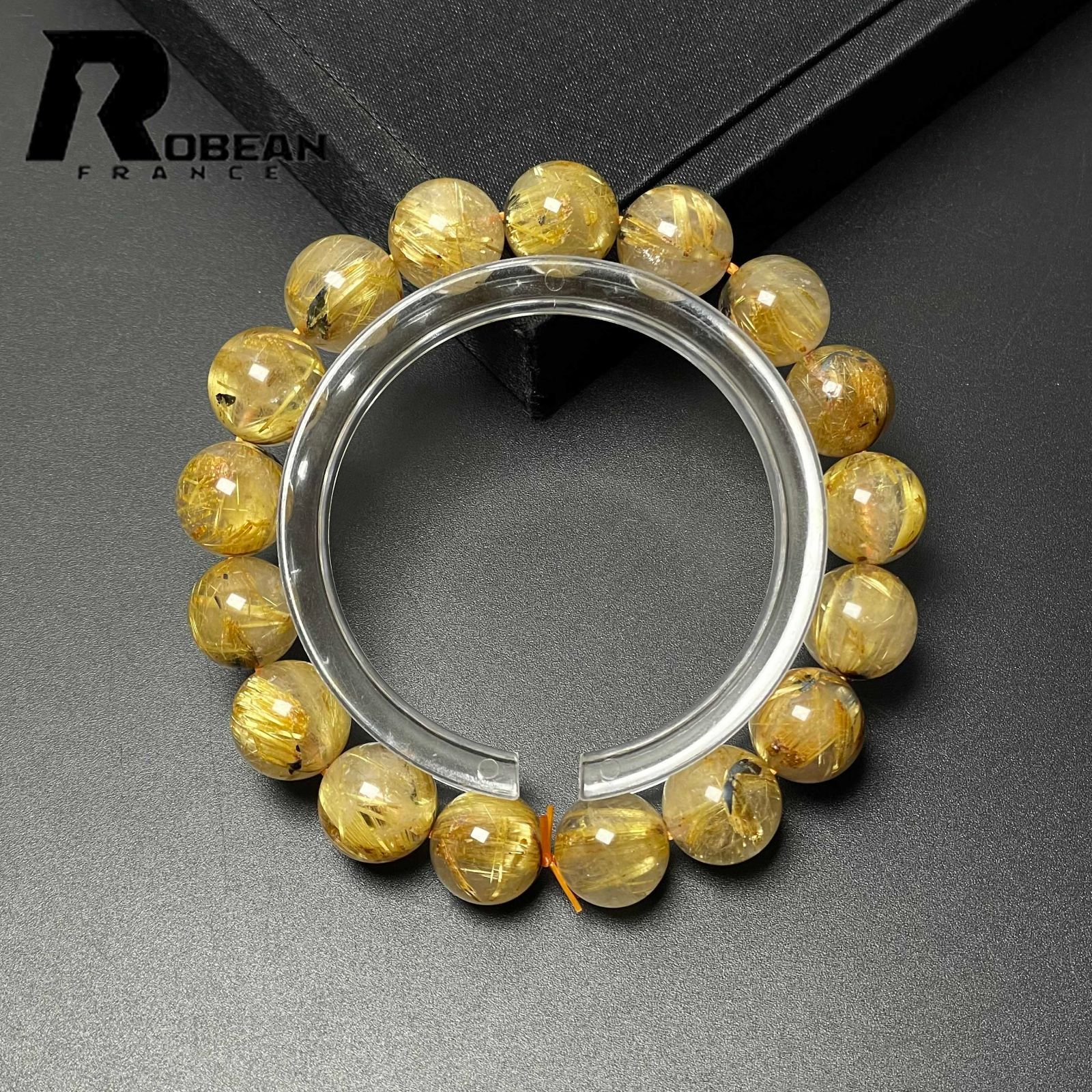 夢色 EU製 定価15万円★ROBEAN・タイチンルチル★黄金針水晶 ゴールド 金運 開運 3本巻きブレスレット パワーストーン 5.7-6.1mm M0512214 EU製 ☆ROBEAN 新春セール・期間限定・10%OFFレア 約15 粒売りビーズ 逸品