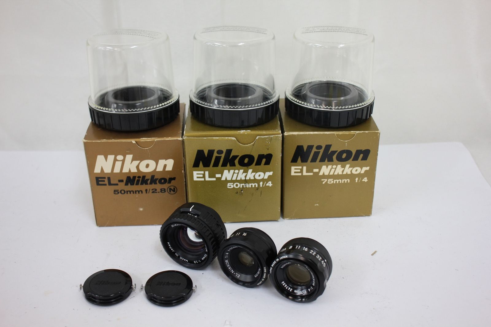 返品保証 レンズ3点まとめ 元 き ニコン Nikon EL-Nikkor 50mm F2.8 75mm F4 50mm F4 ケース付き 引き伸ばしレンズ M6220