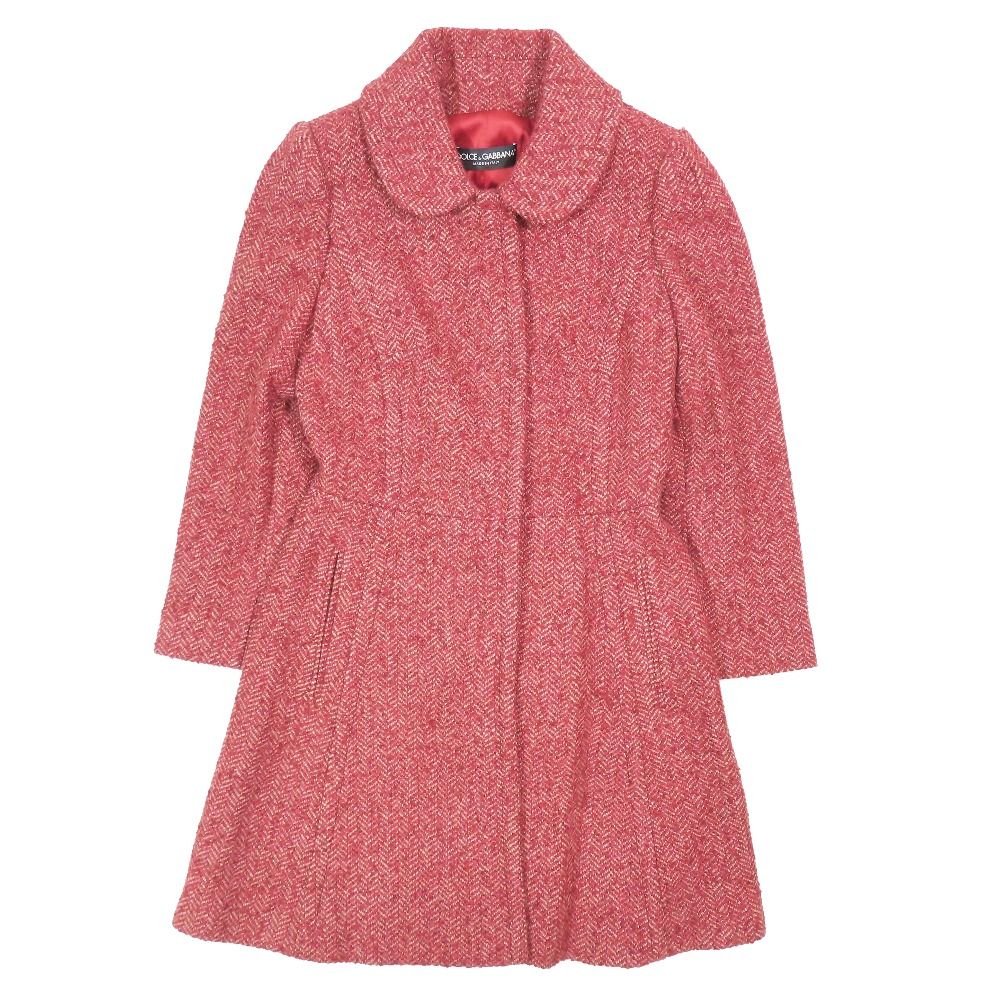 ♥ DOLCE-GABBANA ドルチェアンドガッバーナ ヘリンボーン ウール ステンカラーコート ジャケット ミドル丈 アウター レッド レディース 古着