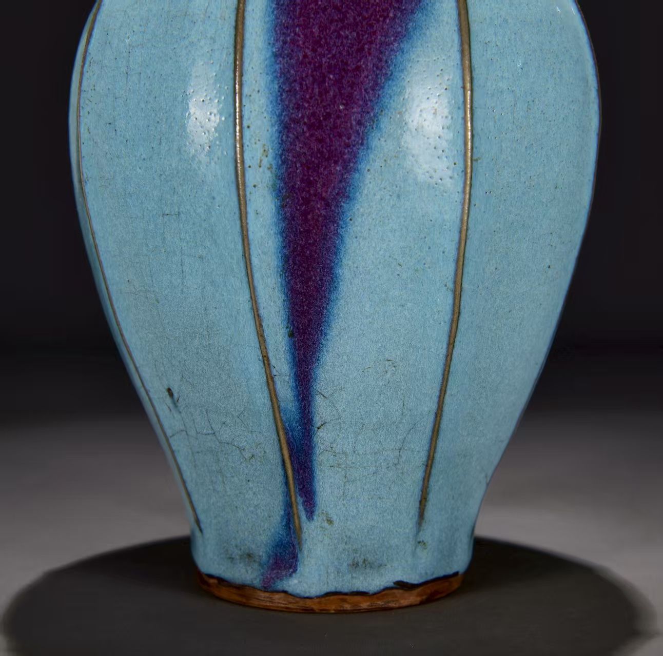 中国古美術.精品収蔵.宋時代鈞窯.紅斑瓜稜梅瓶.古陶磁器・置物・賞品