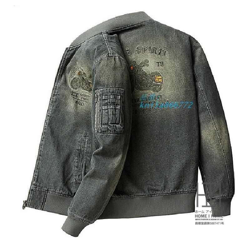 デニムジャケット メンズ スタジャン MA1 ユーズド加工 刺繍入り ワークジャケット ストリート アウター カジュアル おしゃれ Gジャン スタイリッシュ kni5a866772