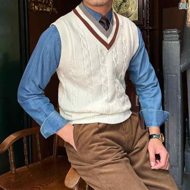3XL メンズ 服 シンプル ファッション オシャレ 大人 かっこいい 大きいサイズ ストリート 紳士服 ニット ノースリーブベスト 秋冬 ベストカレッジ セーター WWW_SMP1DAWEKUDUS_SCH_ID