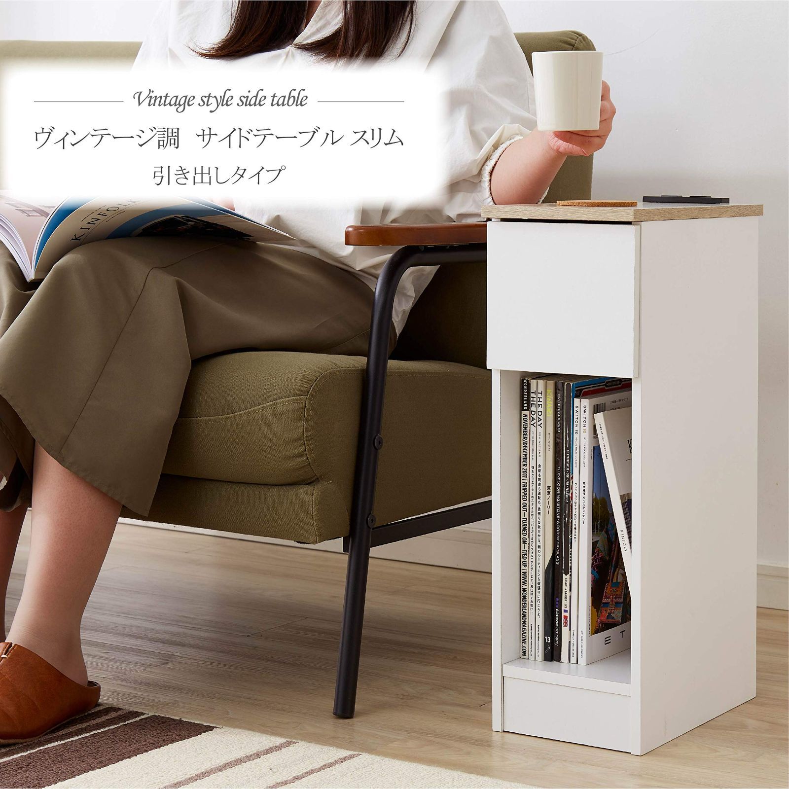 サイドテーブル 武田コーポレーション サイドテーブル・収納・カート ブラウン 43×35×50? ヴィンテージ調 天板付き キャスターワゴン2段 K9-VT ホワイト_2段 武田コーポレーション サイドテーブル・収納・カート