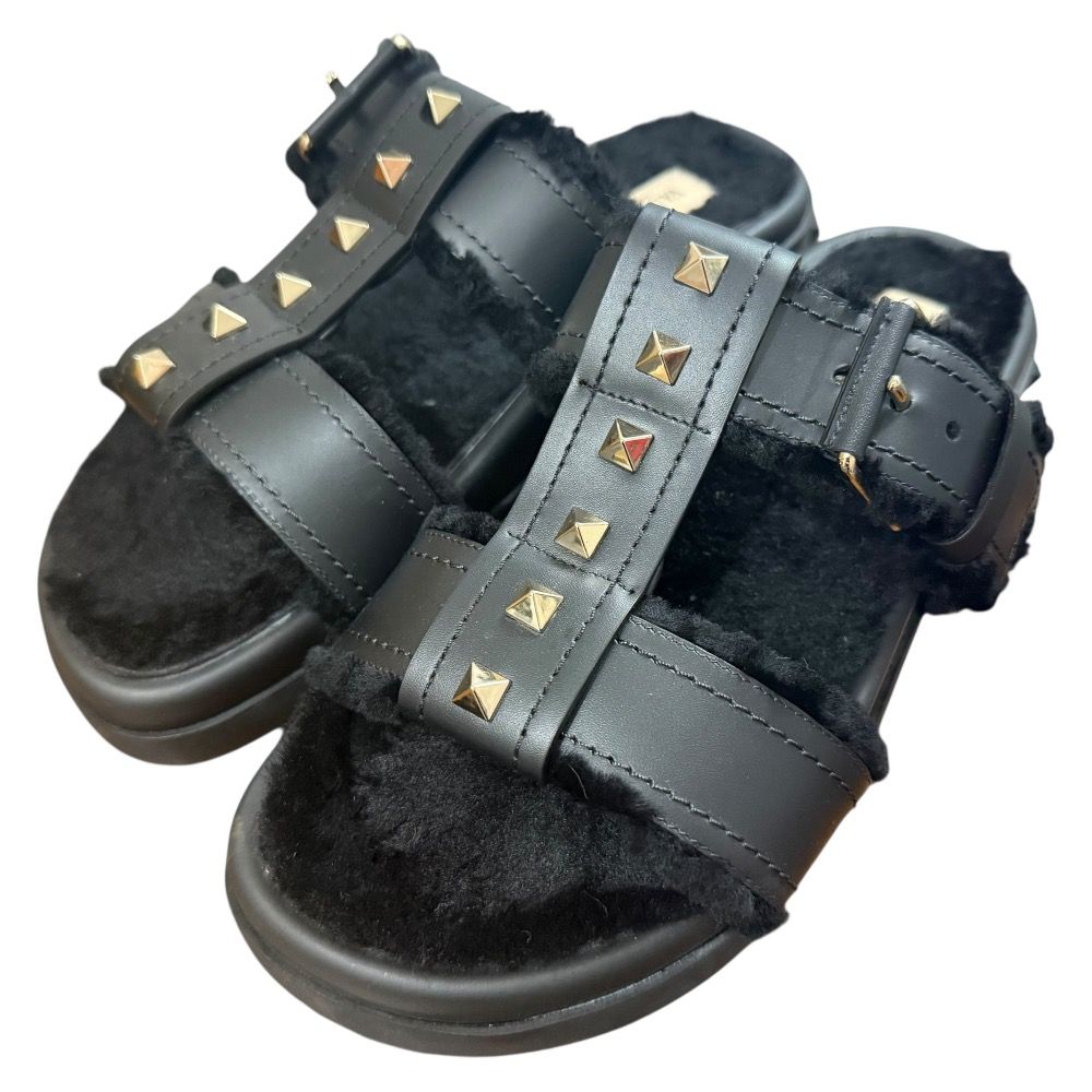 VALENTINO GARAVANI ヴァレンティノガラヴァーニ ロックスタッズ ムートン サンダル サイズ36 約23cm ブラック レディース 古着