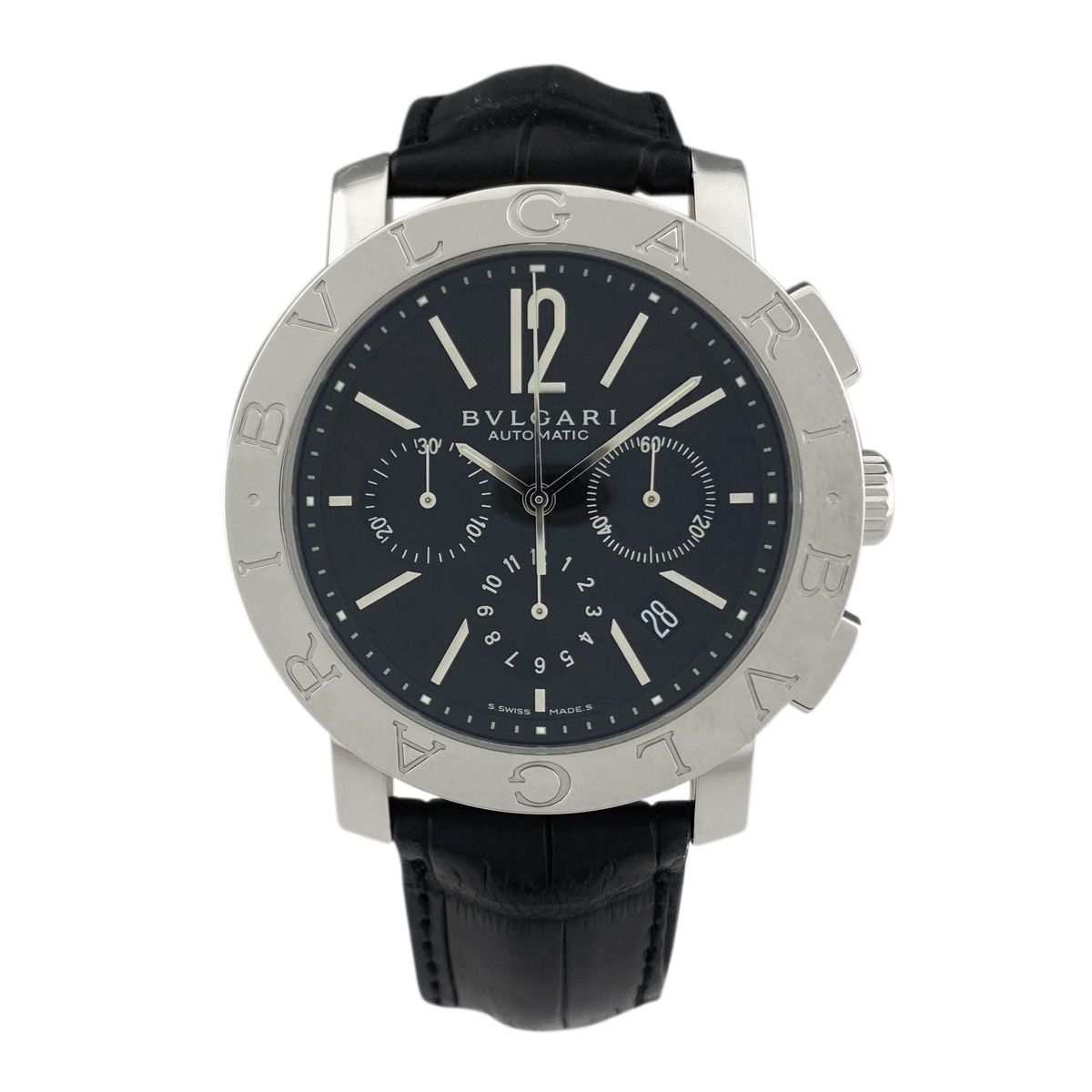 BVLGARI ブラックレザー 自動巻き腕時計