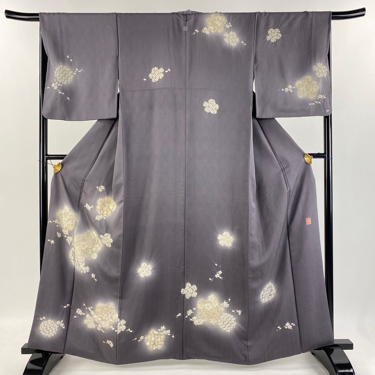 GWセール　袷　小紋　桜満開　裄67cm 正絹 付下げ 身丈161.5cm 裄丈67cm M 袷 滝泰 落款 桜 桜の花びら 金