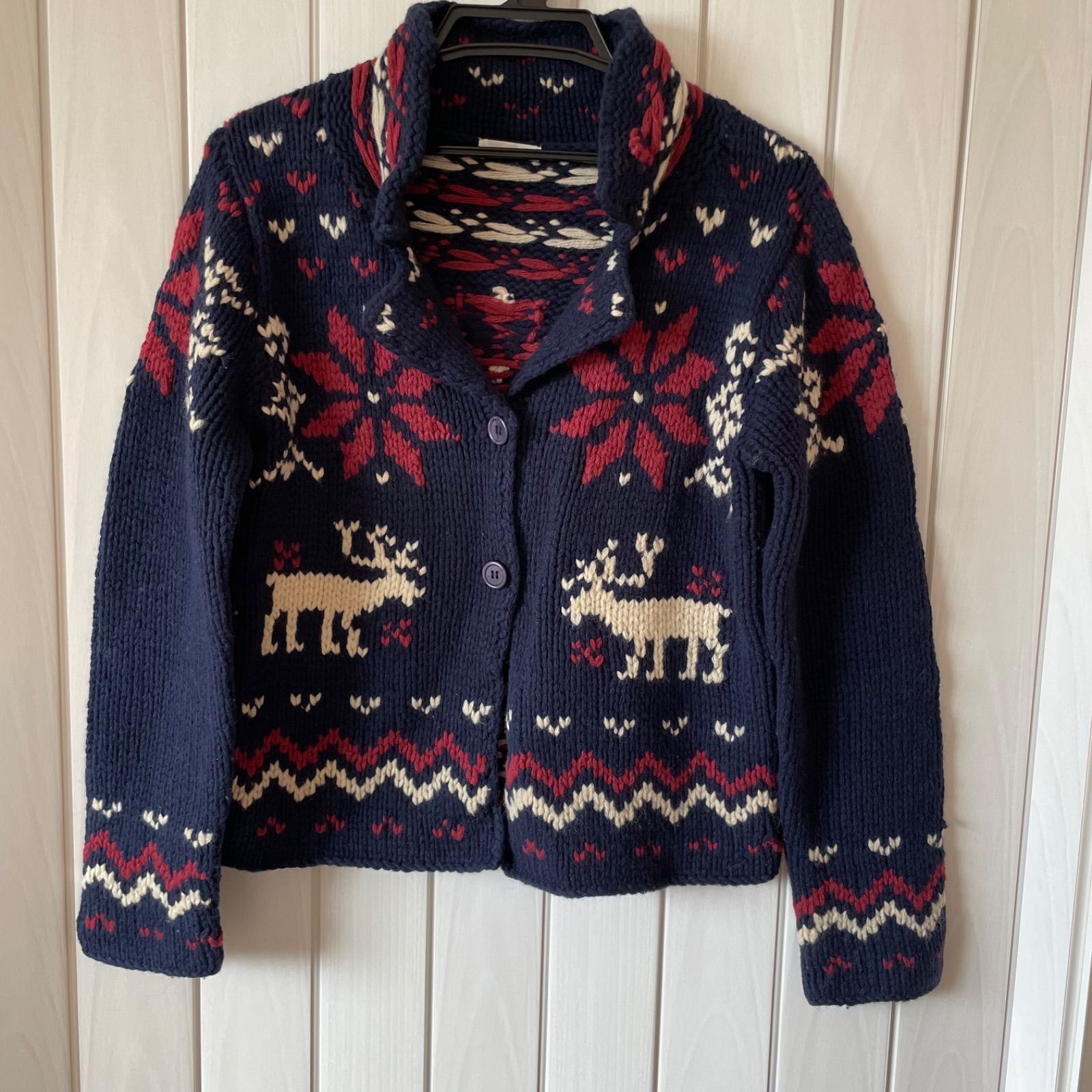 TS-94 bluelovers シカ デザイン カーディガン 冬 総柄 暖か ウール ニット 羽織り おしゃれ ボタン アウター