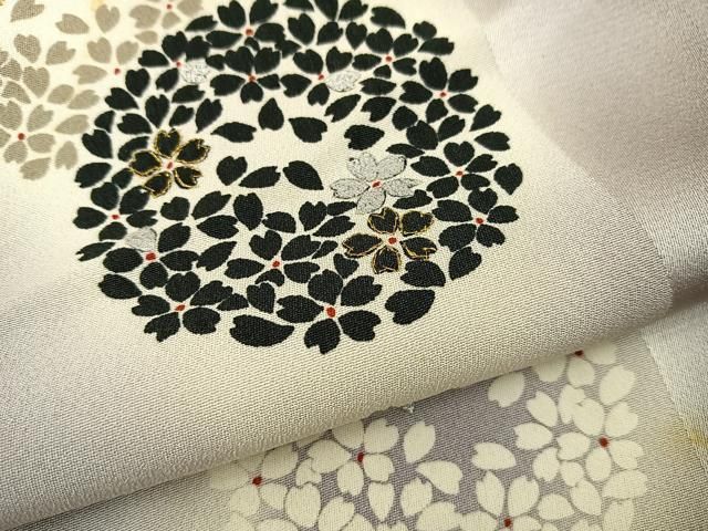 平和屋着物▽訪問着 単衣 杢目絞り 草花丸文 たたき染め 正絹