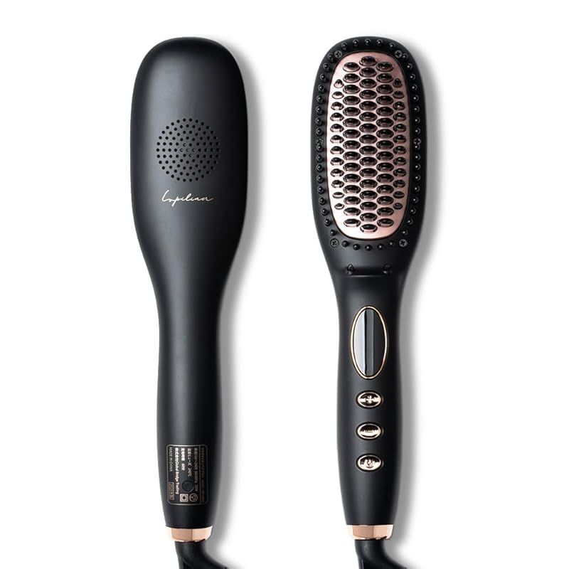 LupilinaR ルピリーナ ヒートブラシ プラズマイオン ヘアアイロン ブラシ 朝3分とかすだけでストレート ツヤ感UP 摩擦ダメージ抑制 ブラック 通常