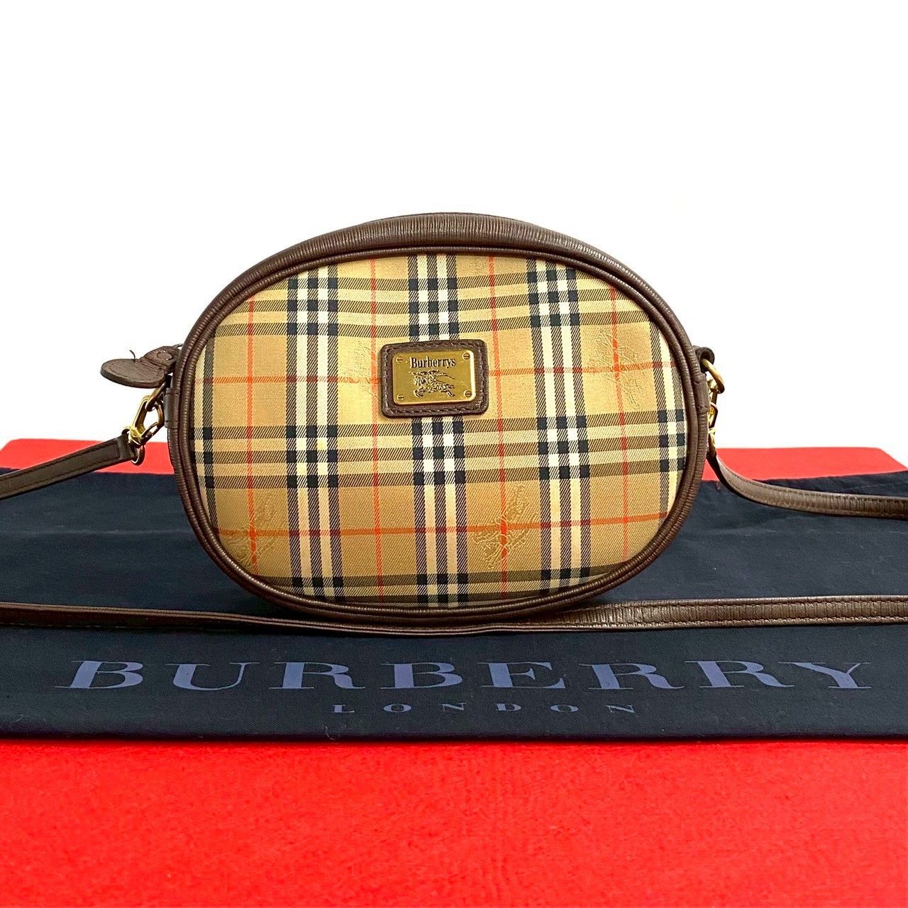 希少　バーバリー　ショルダーバッグ　ノバチェック　メンズ　レディース BURBERRY バーバリー ショルダーバッグ 黒 レザー ノバチェック 【公式