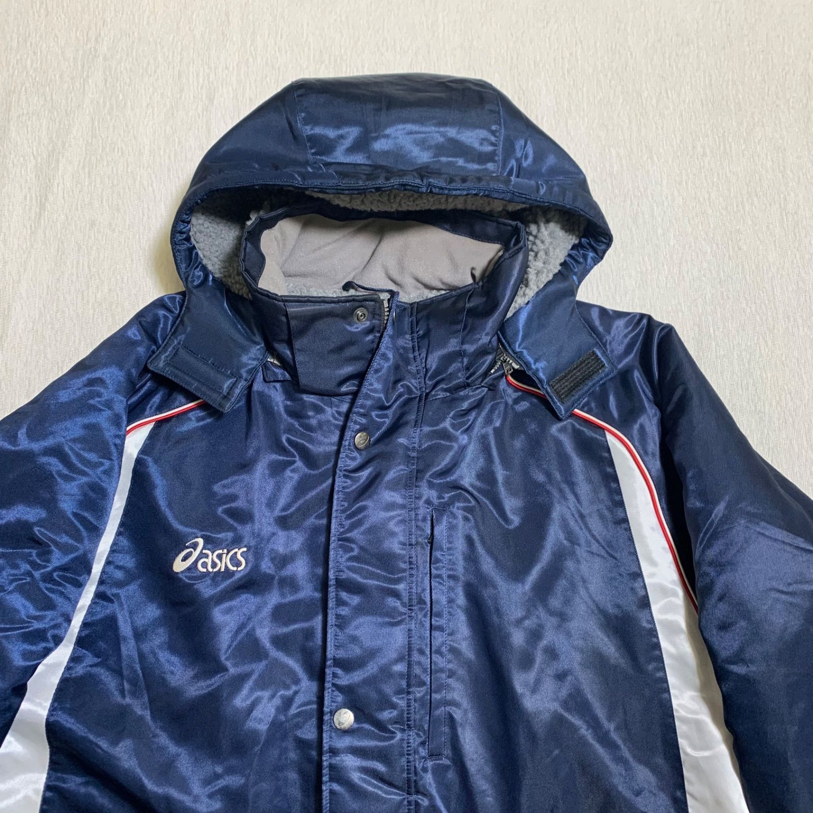 ASICS ネイビー ベンチコート 美品・傷なし】ASICS アシックス ベンチコート Oサイズ ネイビー