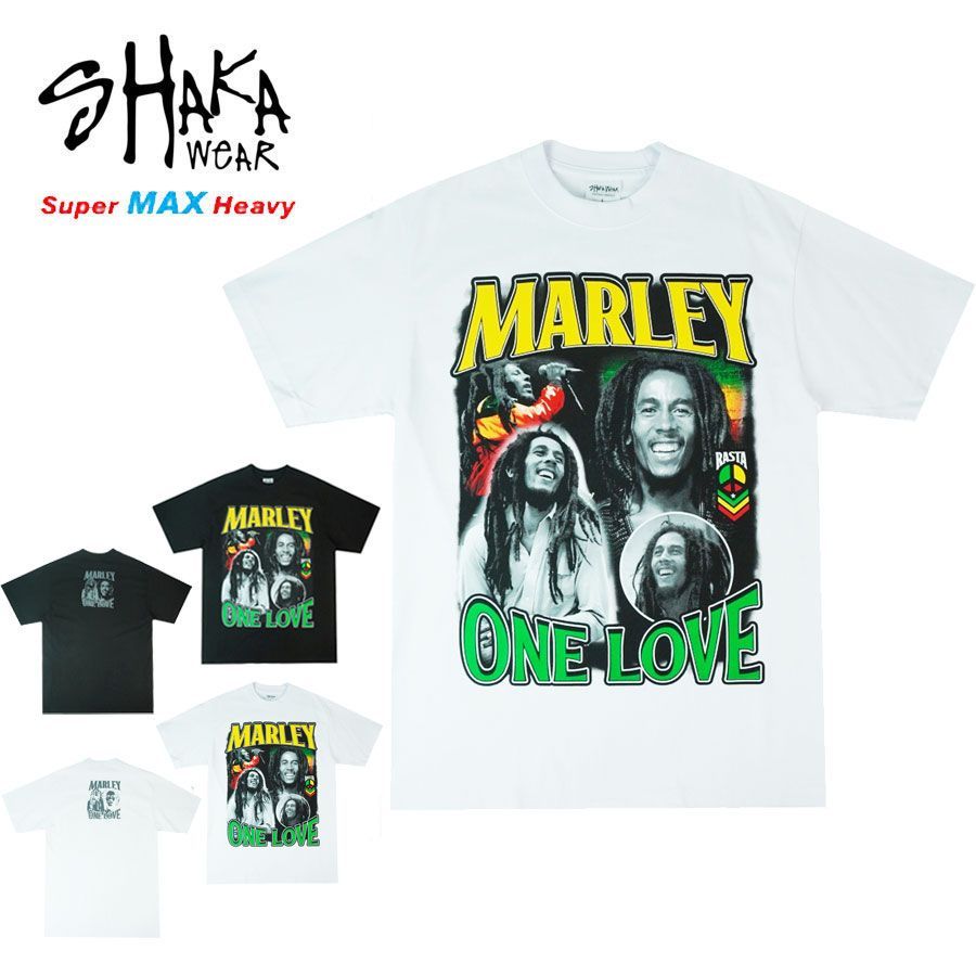 新品 シャカウェアボディ SHAKA WEAR BODY  BOB MARLEY ONE LOVE RAP TEE ボブ マーリー ワン ラブ ラップ Tシャツ 黒 白 ブラック ホワイト 両面 男女兼用 黒 半袖 レゲエ 音楽 REGGAE ジャマイカ