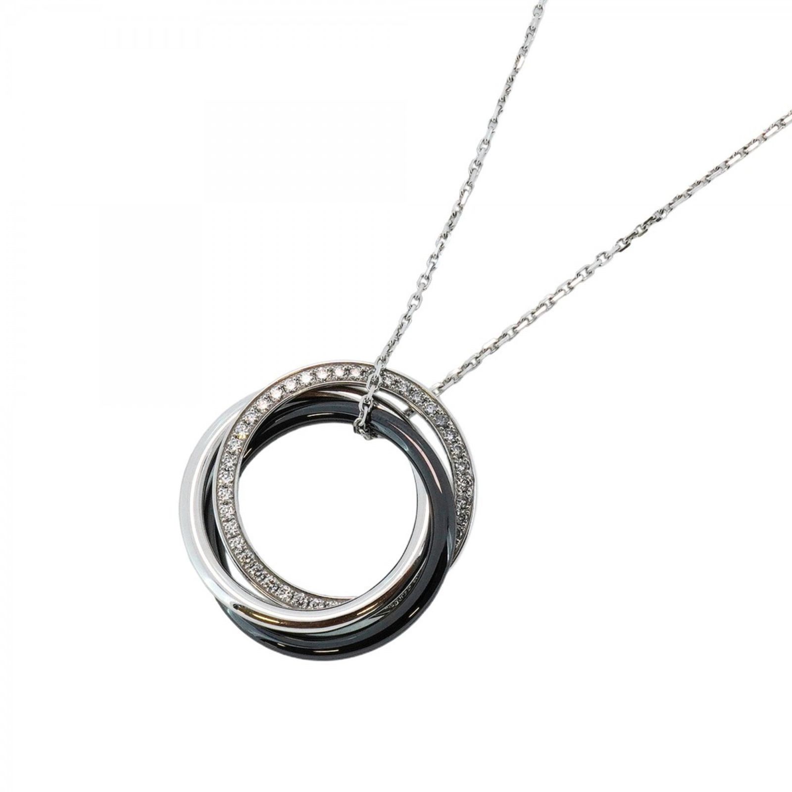 カルティエ Cartier カルティエ ネックレス トリニティ 18KWG ホワイトゴールド セラミック ダイヤモンド ブラックレディース