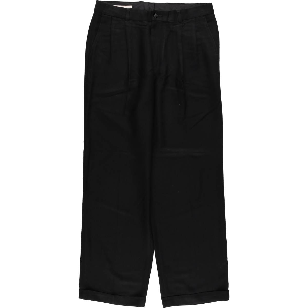 ペリーエリス 黒 プリーツ ビンテージスラックス ワイドパンツ 90s 2タック PERRY ELLIS - 90s PERRY ELLIS ペリーエリス ツータックワイド