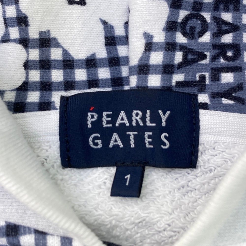サイズ：1 PEARLY GATES パーリーゲイツ  フード付 長袖ジップパーカー チェック 花柄 ホワイト系 [240101437701] ゴルフウェア レディース ストスト サイズ：1 PEARLY GATES パーリーゲイツ フード付 長袖ジップ