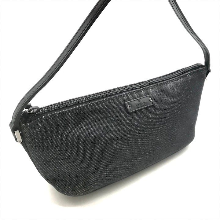 良品 GUCCI グッチ ロゴ デニム レザー ハンド バッグ アクセサリー  