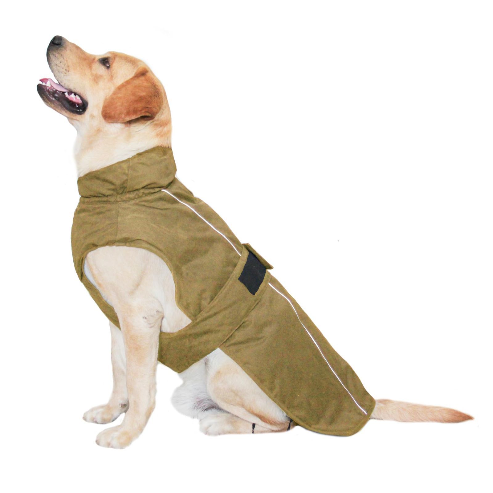 小中型犬 大型犬 ダウン 夜間反射 コート秋冬服 防風 袖なし 一体型綿入れ 防寒 ペット服 着脱簡単 ジャケットベスト お散歩服 防水 防寒着 (XL 犬服 カーキ) MAMORE