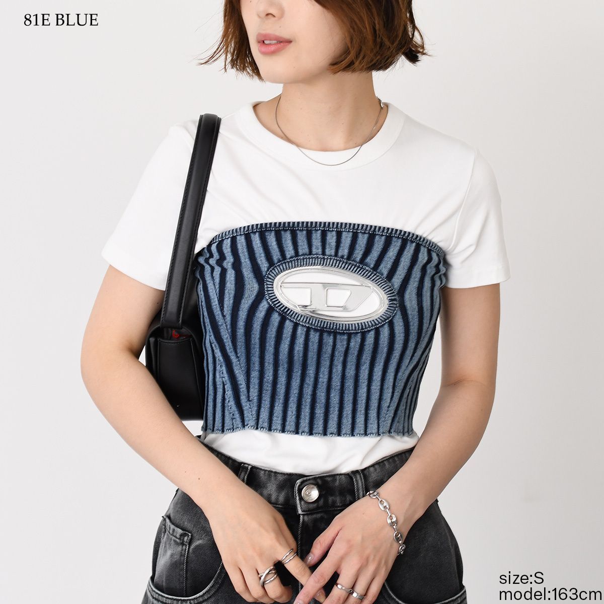 DIESEL ディーゼル トップス M-CLARKSVILLE チューブトップニット A05770 0HEAS レディース ブルー コットン ナイロン スリムフィット ロゴ ビンテージ DIESEL ディーゼル トップス M-CLARKSVILLE チューブトップ
