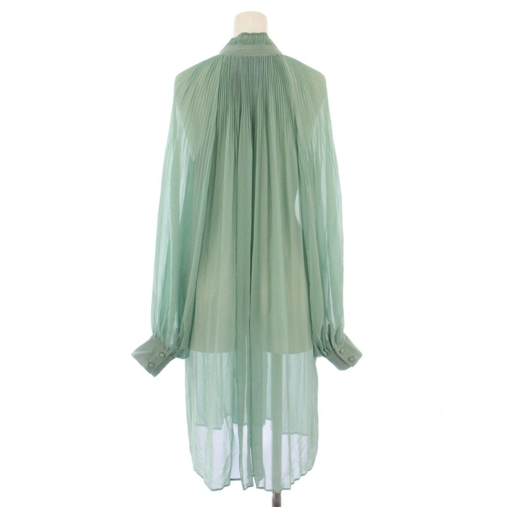 L'UNE ボウタイブラウス長袖グリーンプリーツ