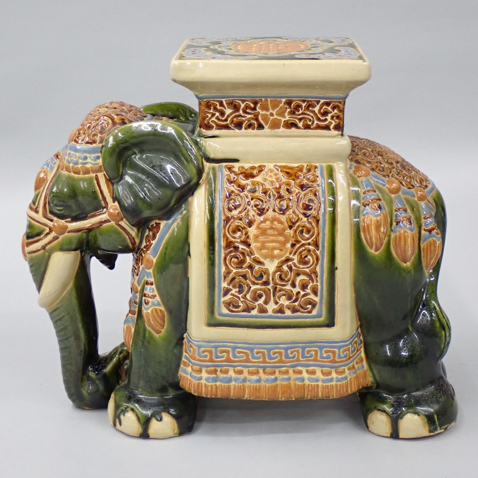 象 陶器 置物 台 花台 フラワースタンド 約W46×D23×H42cm 約7.1