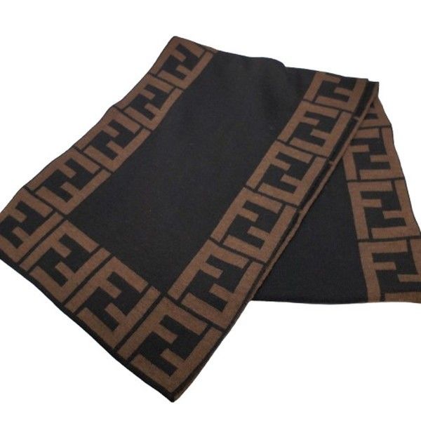 FENDI フェンディ マフラー ストール ブラウン×黒 FF ロゴ ウール FENDI フェンディ FFロゴ ウールマフラー ストール WOOL ブラウン