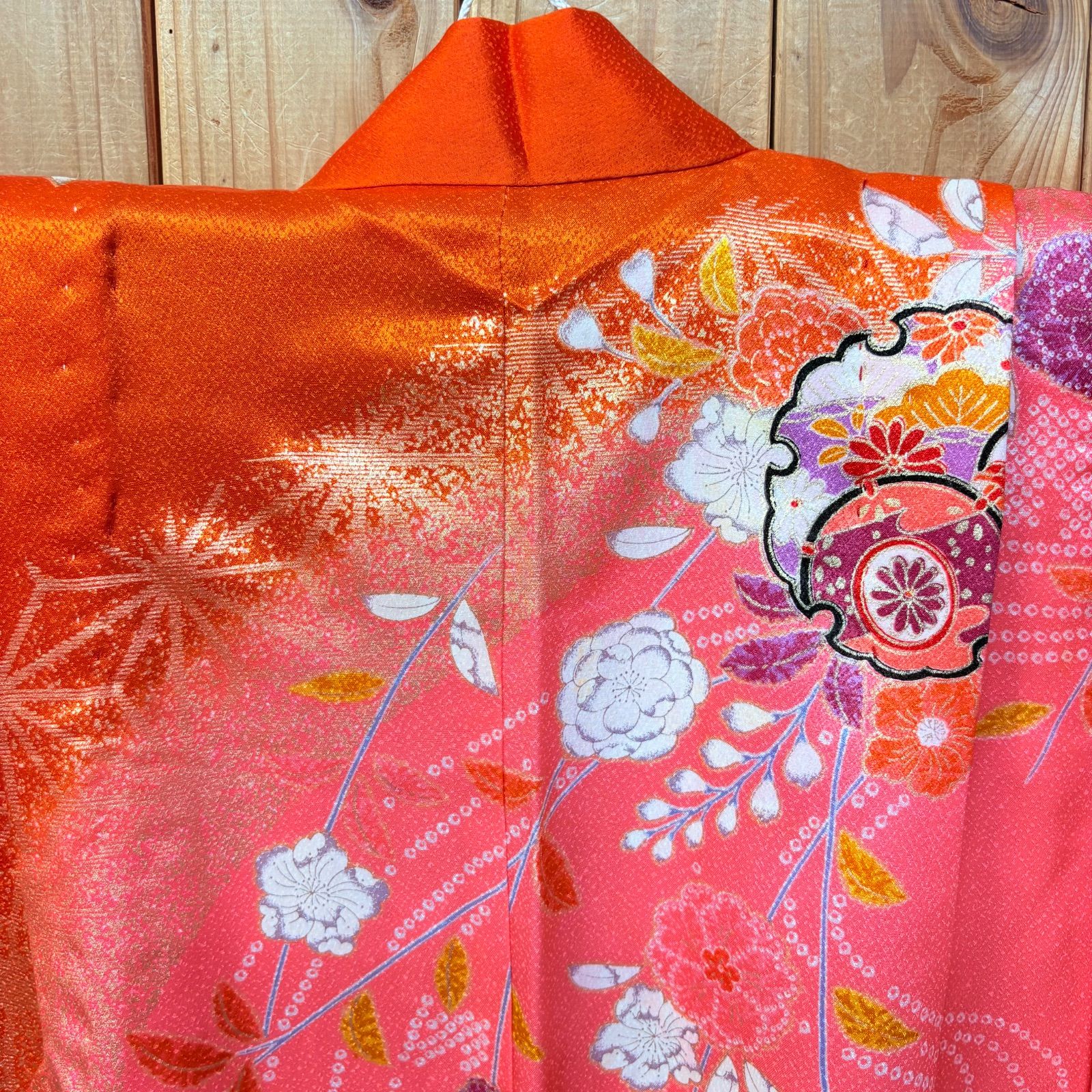 女の子 正絹 着物 七五三 七草 晴れ着 総柄 和柄 レトロ 女の子 正絹