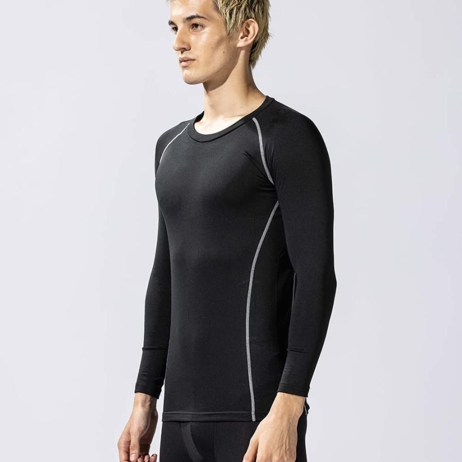 おたふく手袋 冬用インナー 長袖 丸首 保温 起毛 コンプレッション 吸汗速乾 メンズ JW-174 ブラック LL 5枚組 LLC-HASEGAWATOSO_COM