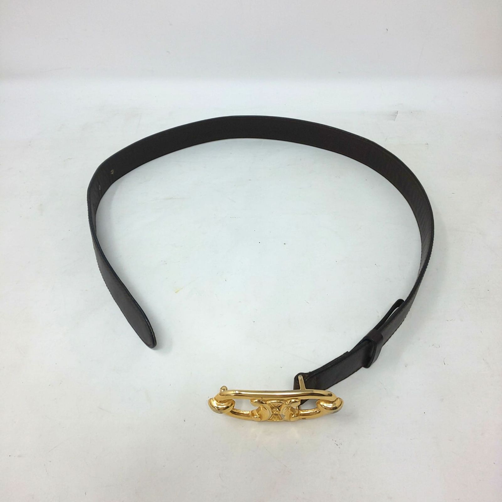 希少✨CELINE ベルト　コイン　メダル　レザー　ブラウン　トリオンフ金具 1037A-04 CELINE セリーヌ ベルト トリオンフ ゴールド金具