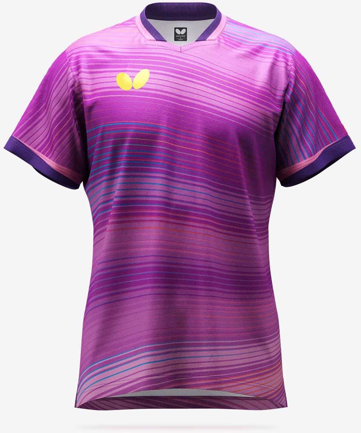 バタフライ Butterfly 卓球 エリスター11・Tシャツ 男女兼用 ゲームシャツ トップス JTTA公認 吸水速乾 伸縮 軽量 光沢 試合 大会 トレーニング チーム 部活 メンズ レディース  46510 243 パープル