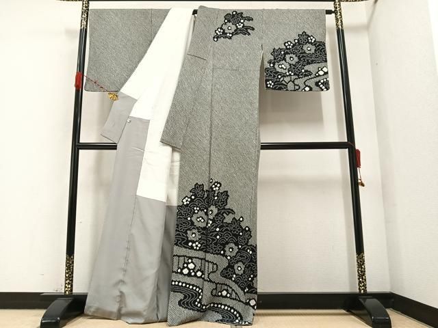 平和屋着物○訪問着 絞り 草花文 黒地 正絹 逸品 AABA2694ph - メルカリ