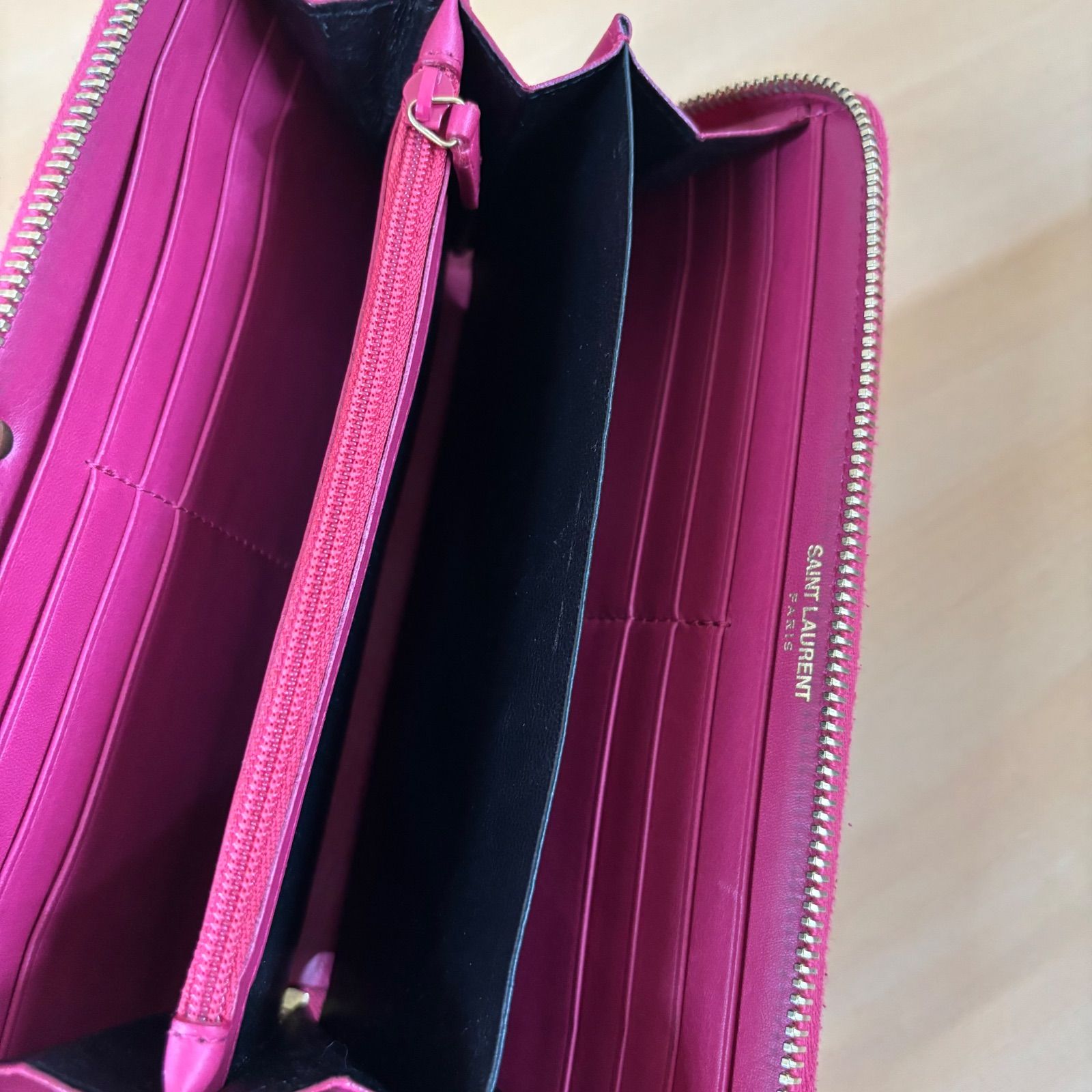 ◎SAINT LAURET サンローラン 長財布 財布 ピンク ゴールド金具 レザー 